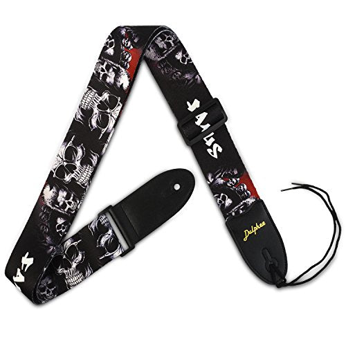 Guitar Strap Skull Design - Adjustable Soft Polyester For Bass, Electric & Acoustic Guitar