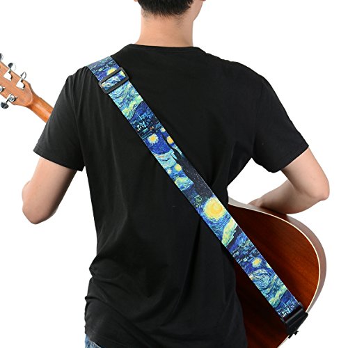 Van Gogh "Starry Night" Guitar Strap Includes Strap Button & 2 Strap Locks