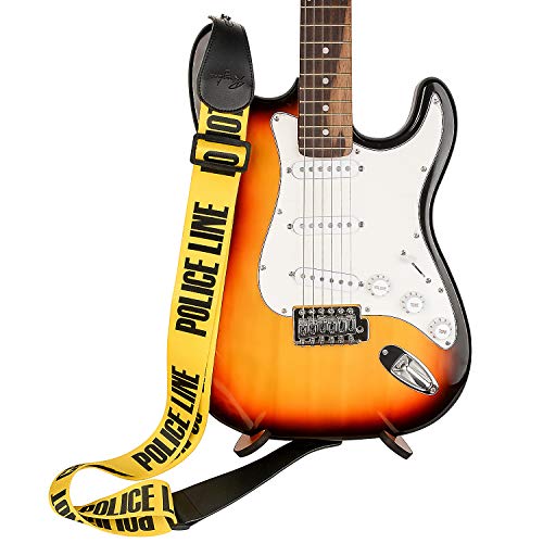 Guitar Strap Yellow"POLICE LINE" Includes Strap Button & 2 Strap Lock