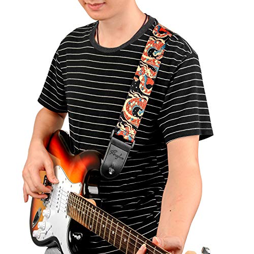 Guitar Strap, Unique"Azure Dragon"Includes Strap Button & 2 Strap Locks