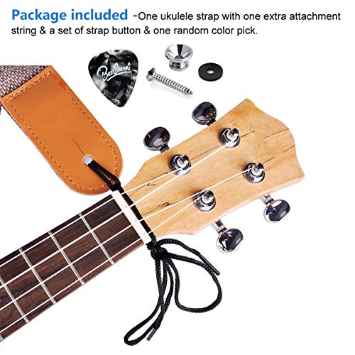 Ukulele Strap Soft Cotton Linen & Genuine Leather for Ukulele Banjo Mandolin