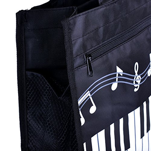 Piano Keys Music Waterproof Oxford Cloth Handbag Shoulder Tote Shopping Bag Gift (Black-Large-1)