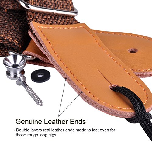 Ukulele Strap Soft Cotton Linen & Genuine Leather Ukulele Shoulder Strap