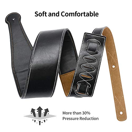 Leather Guitar Strap, 3.15’’ Genuine Leather Guitar Strap with Suede Leather Lined (Black)