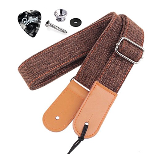 Ukulele Strap Soft Cotton Linen & Genuine Leather Ukulele Shoulder Strap