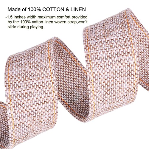 Ukulele Strap Soft Cotton Linen & Genuine Leather for Ukulele Banjo Mandolin
