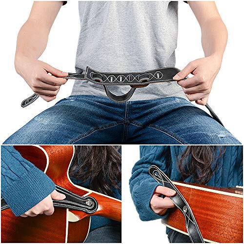 Leather Guitar Strap, 3.15’’ Genuine Leather Guitar Strap with Suede Leather Lined (Black)