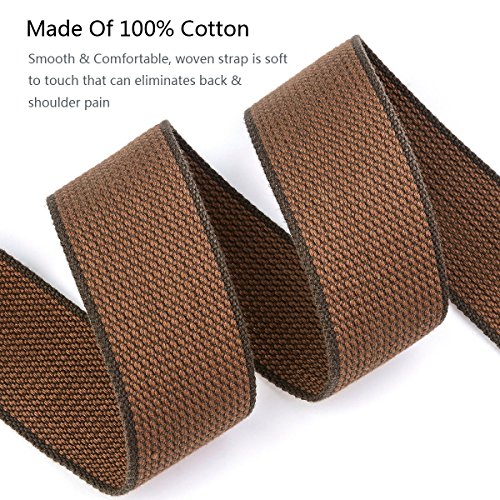 Guitar Strap 100% Cotton & Genuine Leather Ends Strap with Lock and Button Headstock Adaptor