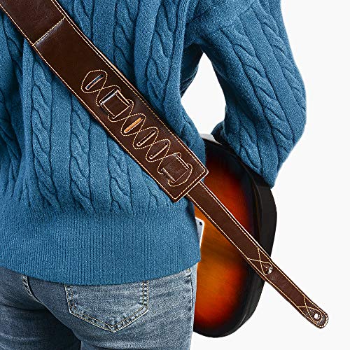 Leather Guitar Strap, 3.15’’ Genuine Leather Guitar Strap with Suede Leather Lined (Brown)