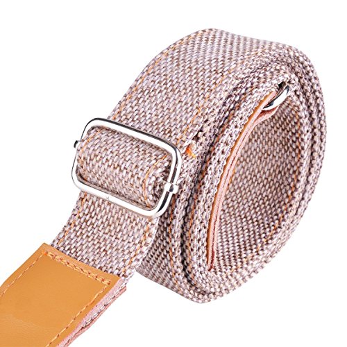 Ukulele Strap Soft Cotton Linen & Genuine Leather for Ukulele Banjo Mandolin