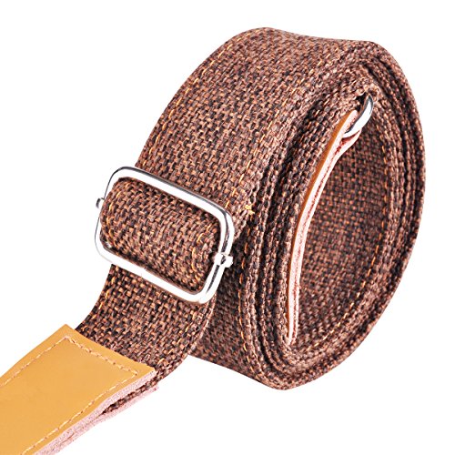 Ukulele Strap Soft Cotton Linen & Genuine Leather Ukulele Shoulder Strap
