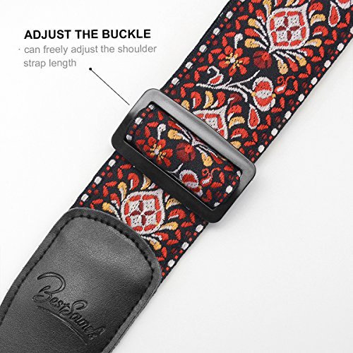 Guitar Strap with Real Leather Ends for Acoustic & Electric Guitar and Bass- Jacquard Weave