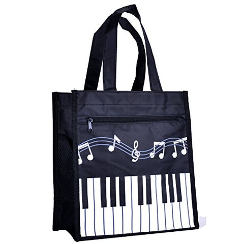 Piano Keys Music Waterproof Oxford Cloth Handbag Shoulder Tote Shopping Bag Gift (Black-Large-1)