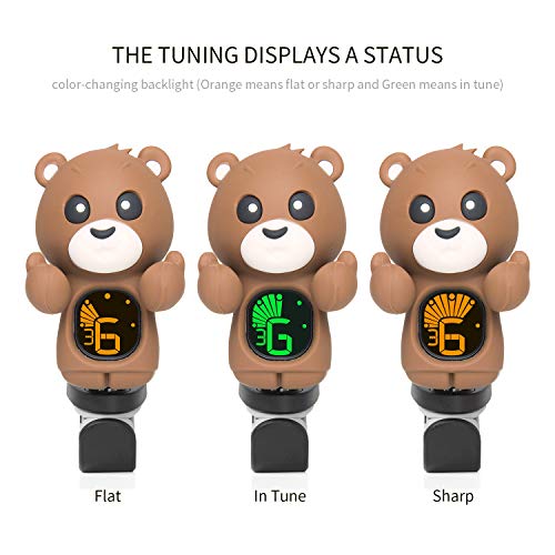 Clip-On Cartoon Tuner For Guitar,Bass,Ukulele,Violin,Chromatic Tuning Modes (Brown)