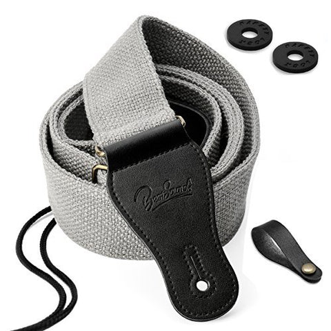 Guitar Strap 100% Soft Cotton Genuine Leather Ends with 2 Strap Locks & 1Button Headstock Adaptor