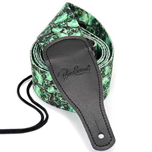 Guitar Strap Skull Design - Green Nylon Strap for Bass Electric & Acoustic Guitars
