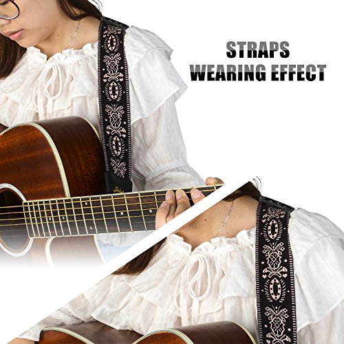 Guitar Strap Vintage Printed Adjustable Polyester - Suitable for Bass, Electric & Acoustic Guitars