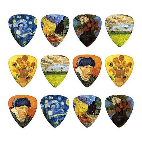 Guitar Picks with Keychain Picks Holder Vincent Van Gogh Celluloid Medium(0.71mm) 12pcs