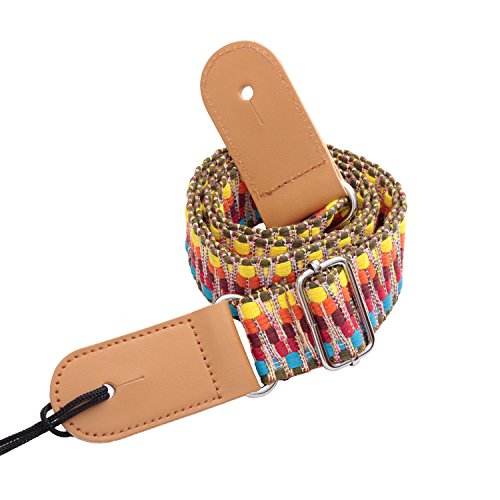 Ukulele Strap with 1 Pick & 1 Button, Hawaiian Rainbow Woven (Rainbow)