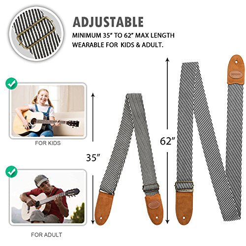 Guitar Strap Vintage Tweed 100% Cotton & Genuine Leather Strap with Pick Pocket