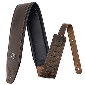Guitar Strap Leather 3 Inch Wide Full Grain Padded Soft Leather Strap for Acoustic, Electric and Bass Guitars (Whiskey Brown)