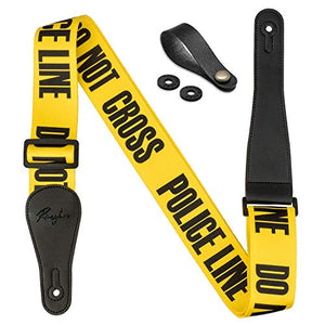 Guitar Strap Yellow"POLICE LINE" Includes Strap Button & 2 Strap Lock