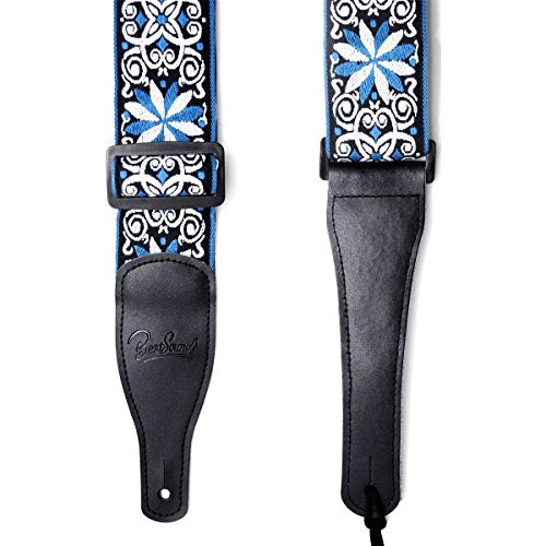 Guitar Strap Jacquard Hootenanny Style & Genuine Leather Ends- Adjustable Strap