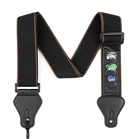 Guitar Strap with 3 Pick Holders 100% Soft Cotton Strap