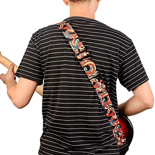 Guitar Strap, Unique"Azure Dragon"Includes Strap Button & 2 Strap Locks