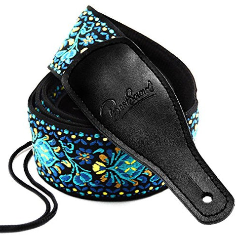 Guitar Strap Jacquard Hootenanny Style & Genuine Leather Ends- Adjustable Strap