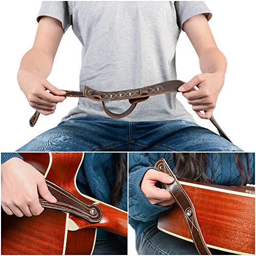 Leather Guitar Strap, 3.15’’ Genuine Leather Guitar Strap with Suede Leather Lined (Brown)