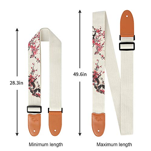 Guitar Strap Vintage Tweed 100% Cotton & Real Leather Ends (Plum Blossoms)