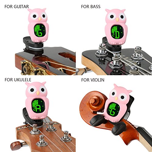 Rinastore Clip-On Owl Tuner for Guitar, Bass,Ukulele & Violin (Black)