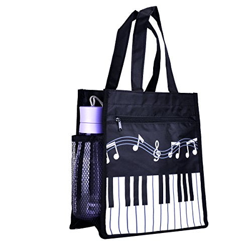 Piano Keys Music Waterproof Oxford Cloth Handbag Shoulder Tote Shopping Bag Gift (Black-Large-1)