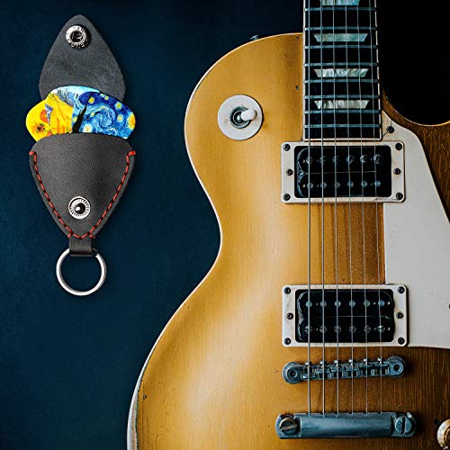 Van Gogh 12Pack Medium Celluloid Guitar Picks & Leather Picks Holder - Unique Gifts for Guitarist