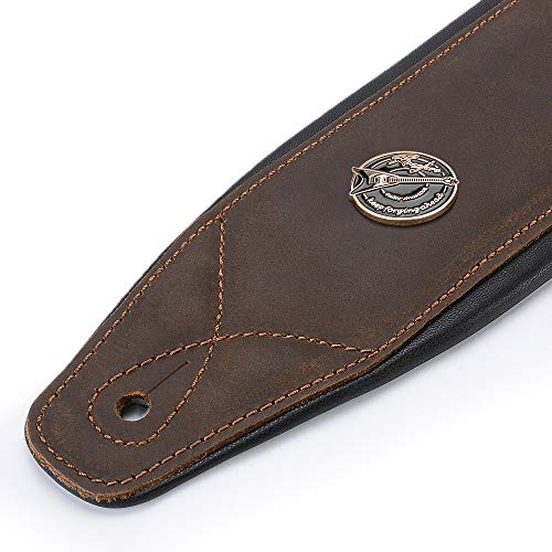 Guitar Strap Leather 3 Inch Wide Full Grain Padded Soft Leather Strap for Acoustic, Electric and Bass Guitars (Whiskey Brown)