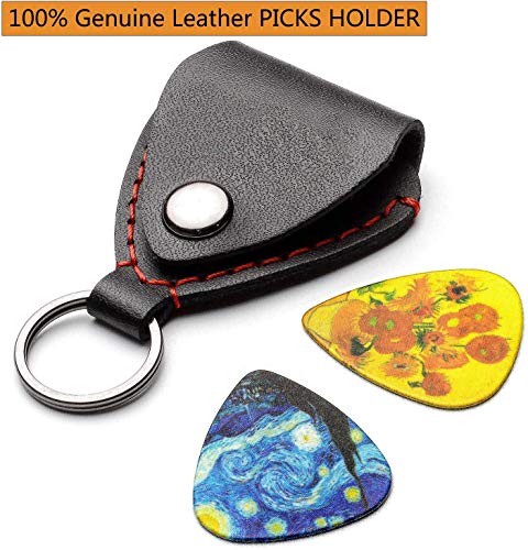 Van Gogh 12Pack Medium Celluloid Guitar Picks & Leather Picks Holder - Unique Gifts for Guitarist