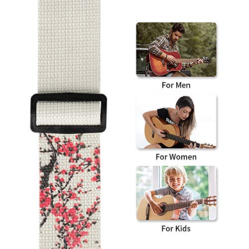 Guitar Strap Vintage Tweed 100% Cotton & Real Leather Ends (Plum Blossoms)