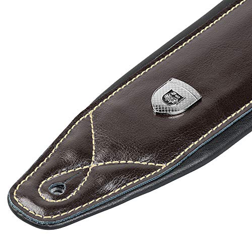 Guitar Strap Leather 3 Inch Wide Full Grain Padded Soft Leather Strap (Brown）