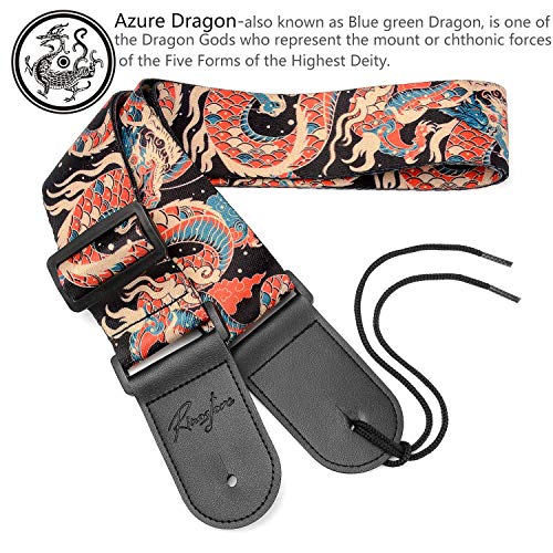 Guitar Strap, Unique"Azure Dragon"Includes Strap Button & 2 Strap Locks