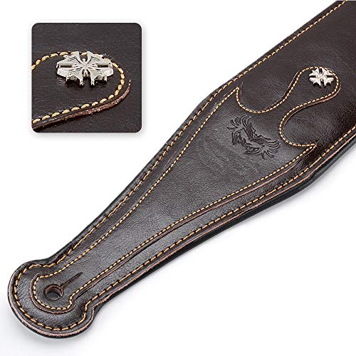 Leather Guitar Strap, 3.15’’ Genuine Leather Guitar Strap with Suede Leather Lined (Brown)