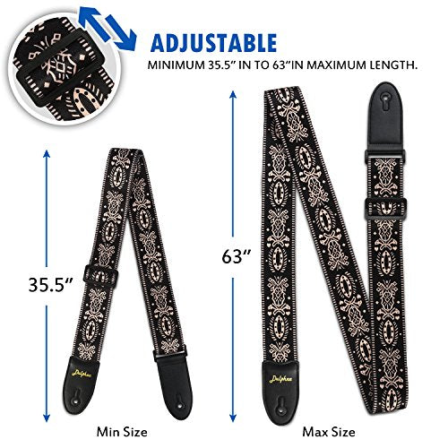 Guitar Strap Vintage Printed Adjustable Polyester - Suitable for Bass, Electric & Acoustic Guitars
