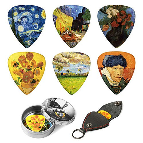 Guitar Picks with Keychain Picks Holder Vincent Van Gogh Celluloid Medium(0.71mm) 12pcs