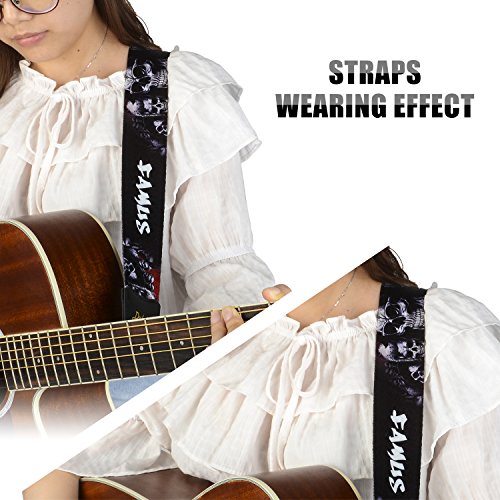Guitar Strap Skull Design - Adjustable Soft Polyester For Bass, Electric & Acoustic Guitar