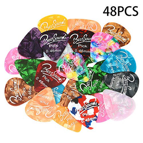 Guitar Picks Thin, 48 Pack Colorful Celluloid Guitar Picks (0.46mm)