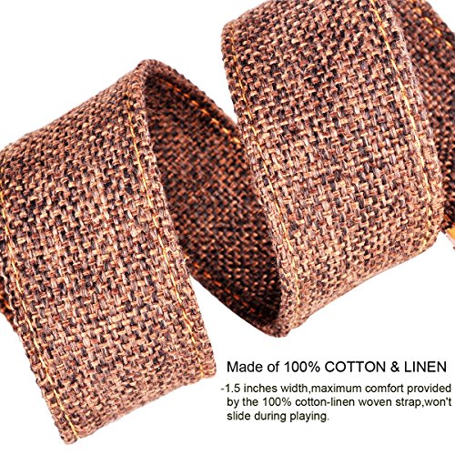 Ukulele Strap Soft Cotton Linen & Genuine Leather Ukulele Shoulder Strap